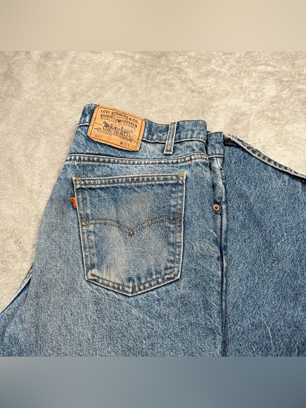 Vintage 1989 Levi's 517 Bootcut Jeans Men 34x29 Blue Orange Tab USA Made Western